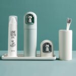 Tandenborstelkoffer Kinderen, 3-delige tandenborstelreiskoffer Draagbare tandenborstelkoffer Mondwaterbeker Reisdoos Creatieve reistandenborstelset Tandenborstelbeker voor kamperen, reizen, wandelen, thuis, B, - Afbeelding 2