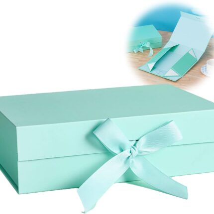 Cadeaudoos - GEWELDIGE SET - DOOS + TASSE - TIFFANY BLAUW - 26*19*8 CM - 32*11.5*28 CM - Gelamineerd Karton - mit LINT - Vouwdoos - Verpakking