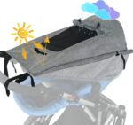 Luifel kinderwagen met uv-bescherming 50+ en waterdicht, dubbellaags stof met kijkvenster en extra brede schaduwvleugels, grijs - Afbeelding 8