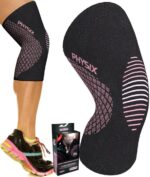 Physix Gear Maat M Roze Ligament Compressie Kniebrace (M-zwart & roze 1 stuk), Alternatief voor Kniebrace, Kniebrace voor Mannen en Vrouwen, Spiertraining Kniebrace, Patellaire Kniebrace