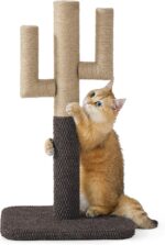 Cactus Kattenkrabpaal - Zeer sterke tapijtkrabpalen voor binnenkatten, krabpaal van sisaltouw voor kittens, stevige kleine kattenkrabpaal met verstelbare krabarm, bruin, 65 cm
