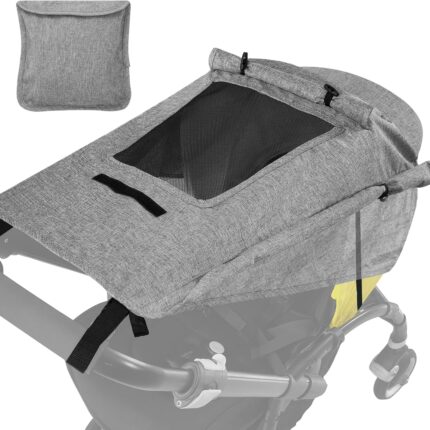 Luifel kinderwagen met uv-bescherming 50+ en waterdicht, dubbellaags stof met kijkvenster en extra brede schaduwvleugels, grijs