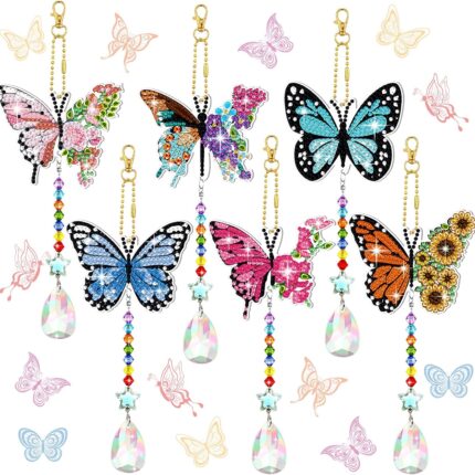 Diamant schilderij vlinders windgong zonvanger kristal knutselset 6 stuks zonvanger voor raamdecoratie hangende ambachten