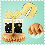Verjaardag Honingraat Decoratie, Honingraat Centerpieces Zwart en Goud Verjaardag Tafel Toppers Tafeldecoraties 9 stuks - Afbeelding 4