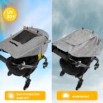 Luifel kinderwagen met uv-bescherming 50+ en waterdicht, dubbellaags stof met kijkvenster en extra brede schaduwvleugels, grijs - Afbeelding 6