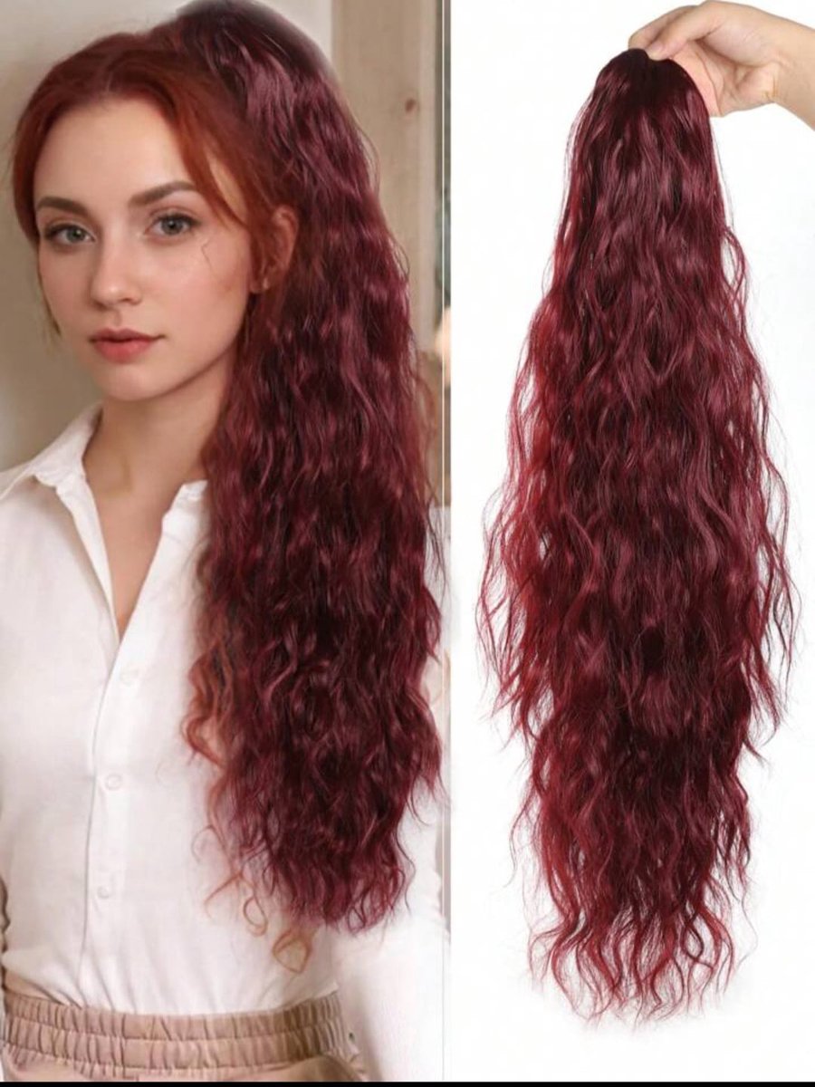 900x1200 Paardenstaartverlenging voor vrouwen - Lange krullende golvende staart - 75 cm - Afbeelding 1