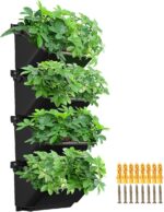 Set van 4 verticale wandbloempotten met automatische irrigatie - Hangende plantenzakken voor binnen en buiten - Donkergroen - Balkondecoratie - Afbeelding 3