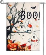 Vlaggen - Tuinvlaggen - Halloween-hond-pompoentuinvlag - 30 x 45 cm - Dubbelzijdige buitenvlag - Spookachtige herfstheksenhoed, kleine jute tuinvlag - Perfect voor buitenhuisdecoratie tijdens de feestdagen