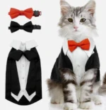 Katten smokingpak met twee strikjes, stijlvolle kattenoverhemd, maat L