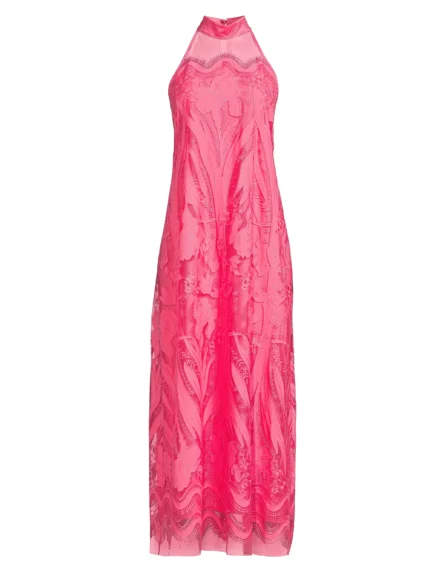 Ungaro Camila Mesh Lace Halter Maxi Dress - Maat M