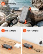 Zonne-energie powerbank, 42800mAh draagbare oplader met USB-C in/uitgang, QC3.0 snelladen 15W, 4 poorten, outdoor accupack met ingebouwde dubbele LED-zaklampen - Afbeelding 3