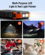 Zonne-energie powerbank, 42800mAh draagbare oplader met USB-C in/uitgang, QC3.0 snelladen 15W, 4 poorten, outdoor accupack met ingebouwde dubbele LED-zaklampen - Afbeelding 7