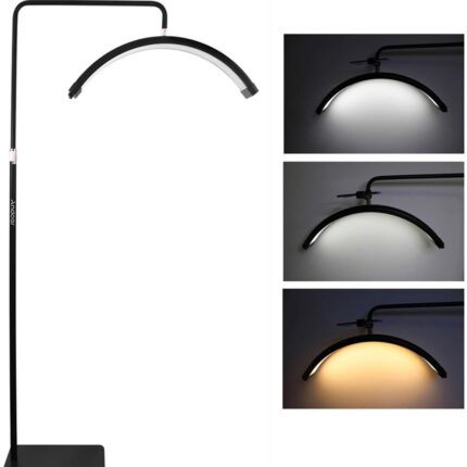 Moonlight Lamp - Maan Lamp - Stalamp Salon - Salon Verlichting - Wimperstylist Lamp - Behandel Lamp - Met Telefoonhouder - Dimbaar - Zwart - 180 cm