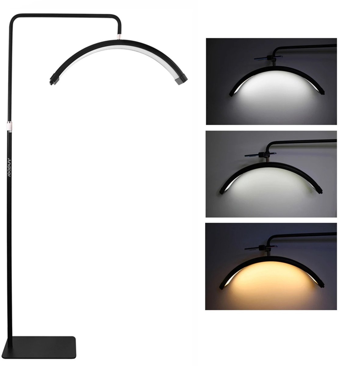 1111x1200 Moonlight Lamp - Maan Lamp - Stalamp Salon - Salon Verlichting - Wimperstylist Lamp - Behandel Lamp - Met Telefoonhouder - Dimbaar - Zwart - 180 cm - Afbeelding 1