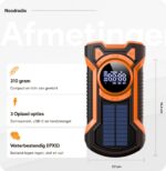 Noodradio solar & opwindbaar – 5000 mAh powerbank – Led zaklamp & leeslamp – Bluetooth – SOS alarm 115 dB – Waterdicht IPX5 – USB-C – Voor camping, stroomuitval & noodpakket – Oranje – Thousandtravelmiles - Afbeelding 6