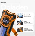 Noodradio solar & opwindbaar – 5000 mAh powerbank – Led zaklamp & leeslamp – Bluetooth – SOS alarm 115 dB – Waterdicht IPX5 – USB-C – Voor camping, stroomuitval & noodpakket – Oranje – Thousandtravelmiles - Afbeelding 5