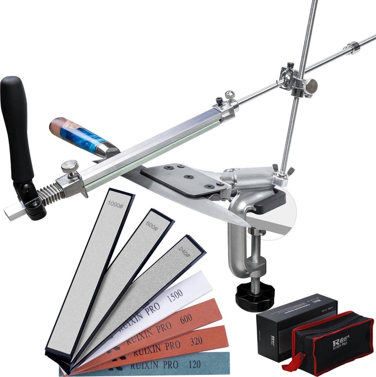 1199x1200 Professionele Messenslijper, RX-008 Messenslijpset, 360° Roterende Vaste Hoek, Precieze Schuiver en Klem, Keukenchef Messenslijpsysteem, 7 Steen - Afbeelding 1
