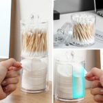 Wattenschijfjeshouder, 4 stuks wattenstaafjeshouder, acryl organizer, badkamer jerrycan opslag, wattenstaafjes opslag, wattenschijfdispenser voor cosmetica, wattenballen, wattenstaafjes. - Afbeelding 5