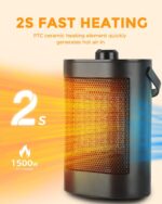 Elektrische kachel, keramische draagbare ventilatorkachel met oververhittings- en kantelbeveiliging. - Afbeelding 5